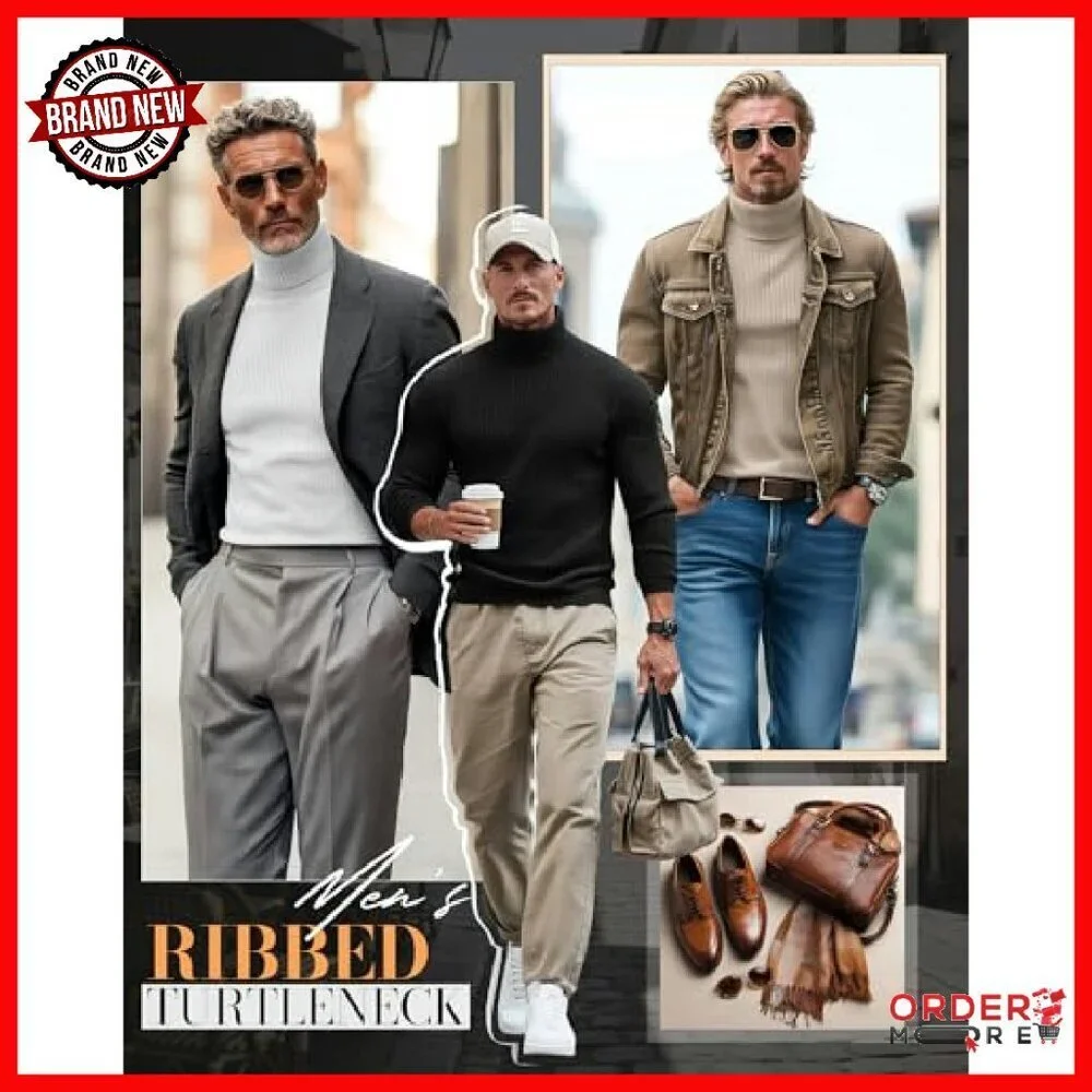 Men's Ribbed Turtleneck Sweaters 3 Pack Slim Fit Long Sleeve Base Layer